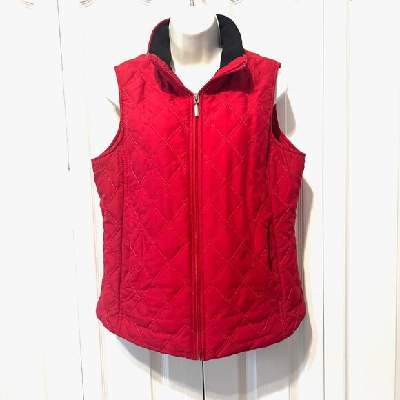 Jane Ashley Jackets & Blazers - Jane Ashley-Women's Red/Black High Collar Quilted Vest-Medium--Zip Up Front-Pock